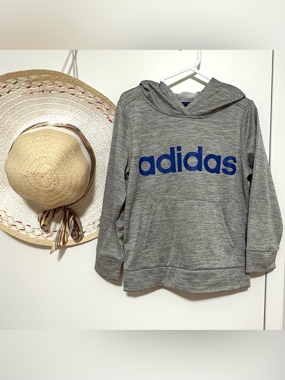 adidas Youth Gray Hoodie with Blue Logo